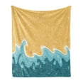 thumbnail image 1 of Graphic Beach Soft Flannel Fleece Throw Blanket, Design with Waves Stars and Grunge Spots, Cozy Plush for Indoor and Outdoor Use, 50" x 60", Mustard Petrol Blue, by Ambesonne, 1 of 5