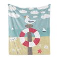 thumbnail image 1 of Graphic Beach Soft Flannel Fleece Throw Blanket, Nautical Cartoon Ocean with Sailboats Seagull Sitting on a Pole with, Cozy Plush for Indoor and Outdoor Use, 60" x 80", Multicolor, by Ambesonne, 1 of 5