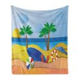 thumbnail image 1 of Graphic Beach Soft Flannel Fleece Throw Blanket, Paper Cut Art Style Sea View at Summer Surf Board Ball Flip Flops Umbrella, Cozy Plush for Indoor and Outdoor Use, 70" x 90", Multicolor, by Ambesonne, 1 of 5