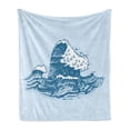 thumbnail image 1 of Graphic Beach Soft Flannel Fleece Throw Blanket, Vintage Engraved Hand Drawn Art Nautical Waves, Cozy Plush for Indoor and Outdoor Use, 50" x 70", Blue Dark Turquoise, by Ambesonne, 1 of 5