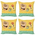 thumbnail image 1 of Graphic Beach Throw Pillow Cushion Case Pack of 4, Happy Cartoon Family Sunbathing at Seaside on Towels Colorful Concept, Modern Accent Double-Sided Print, 4 Sizes, Mustard Multicolor, by Ambesonne, 1 of 2