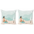 thumbnail image 1 of Graphic Beach Throw Pillow Cushion Cover Pack of 2, Abstract Doodle of Girl and Her Dog at Seaside Retro Grunge, Zippered Double-Side Digital Print, 4 Sizes, Multicolor, by Ambesonne, 1 of 2