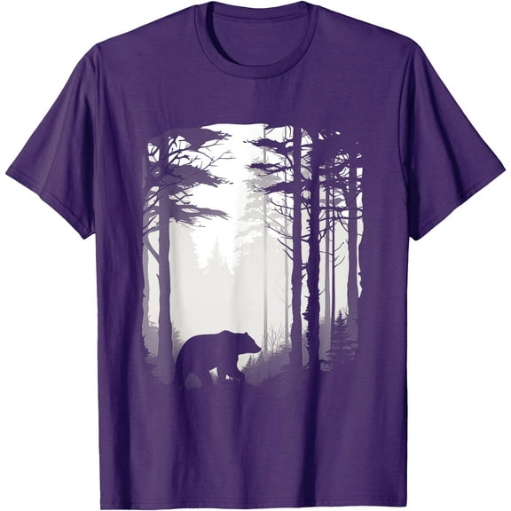 Graphic Bear Forest Wildlife Silhouette Mist Wilderness Unisex T-Shirt for Men Women Kids Toddler