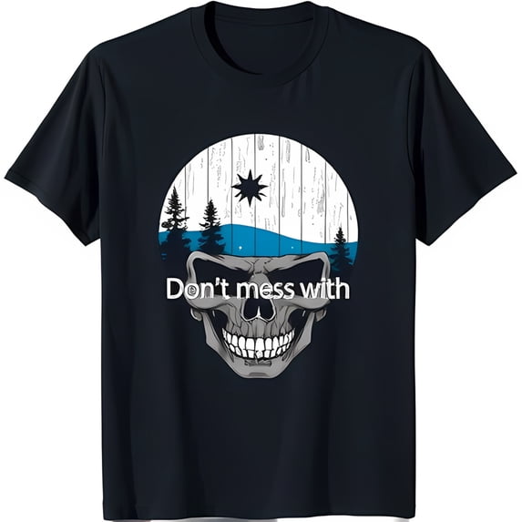 Graphic Black T-Shirt with Blue Sky and Cloud Design 'Don't Mess With' Print