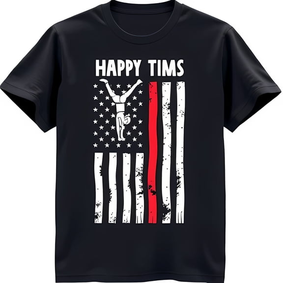 Graphic Black T-Shirt with Handstand Happy Tims Design