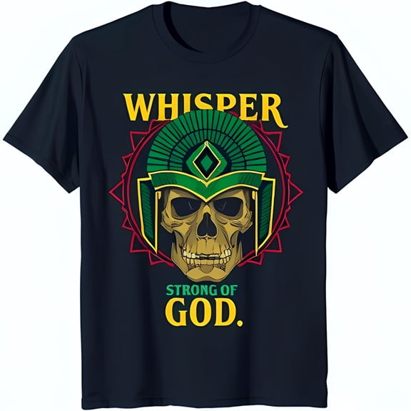 Graphic Blue T-Shirt with Colorful Design 'WHISPER STRONG OF GOD'