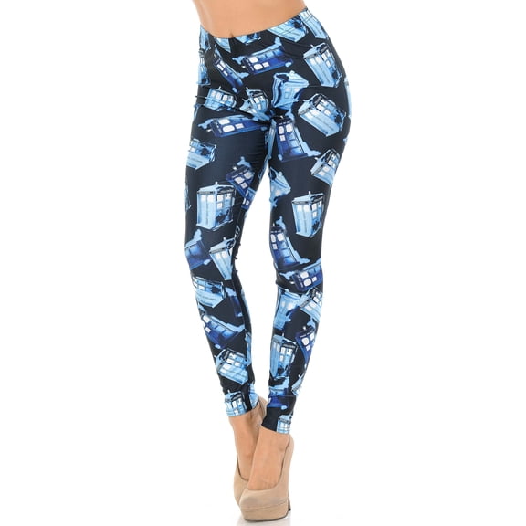 Graphic British Police Call Box Leggings Blue XL