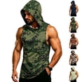 thumbnail image 1 of Graphic Camo Sleeveless Hooded Tank Top for Men, Muscle Fit Pullover Gym Vest - Quick-Dry Athletic Shirt with Pocket for Bodybuilding & Summer Training Light Gray XL, 1 of 7