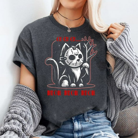Graphic Cat Funny Animal Horror Movie Cute Kitten Meow T-Shirt, Men's And Women's Graphic Tee 100% Cotton by TBun, Full Sizes S-5XL
