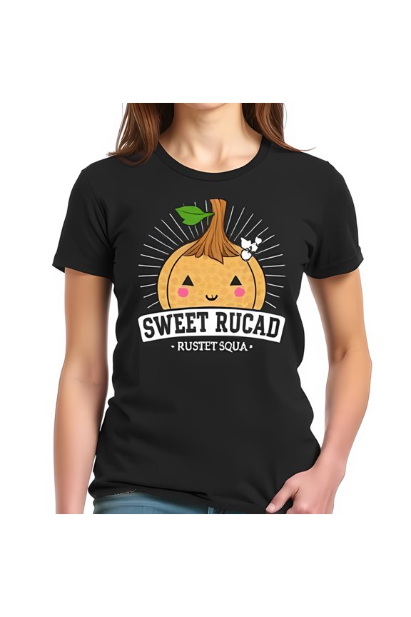 Graphic Cotton Short Sleeve T-Shirt - Cute Pumpkin Style with Rosy Cheeks & Sweet Rucad Text