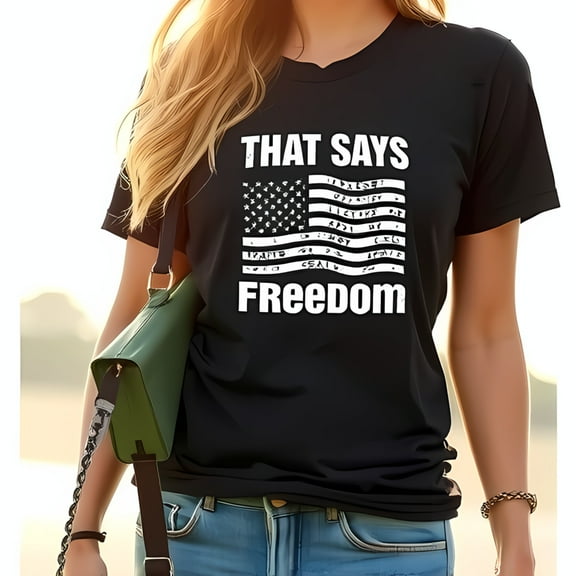 Graphic Cotton Short Sleeve T-Shirt - " THAT SAYS FREEDOM " - Casual Patriotic Tee for Everyday Wear