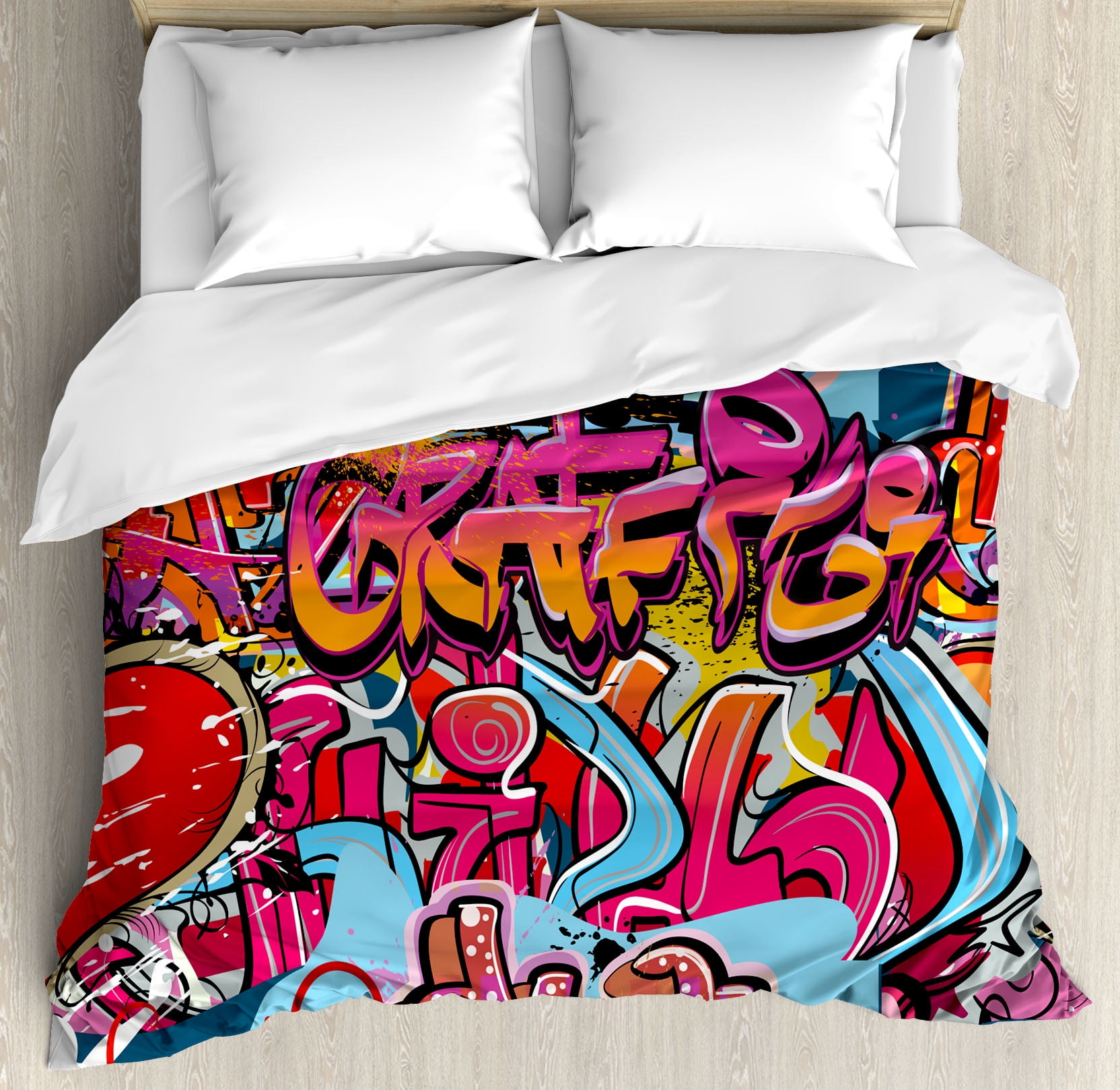 Queen Size Multicolor Graffiti Art Duvet Cover Set