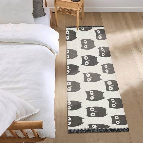 Graphic Design Cartoon Owl Bedroom Runner Rug 2'x 6' Non Slip Carpet Indoor Home Area Rug Living Room