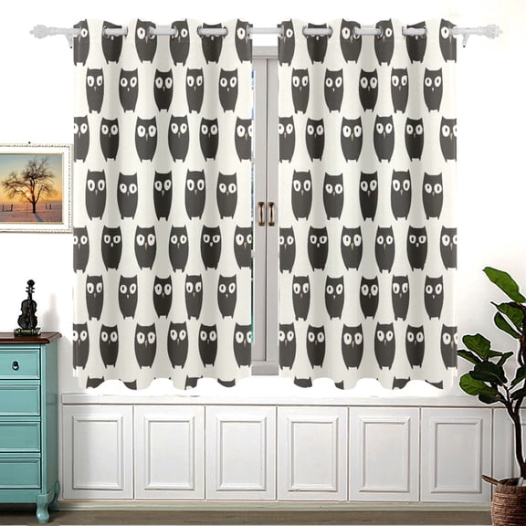 Graphic Design Cartoon Owl Blackout Curtains for Living Room Bedroom 55W x 54L Insulated Window Drapes 2 Panels