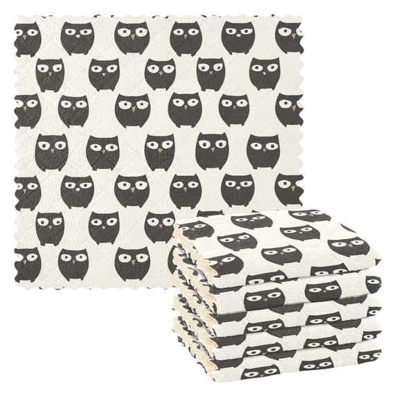 Graphic Design Cartoon Owl Kitchen Cloth Dish Towels for Drying Washing Absorbent Dish Rags 6 Pack