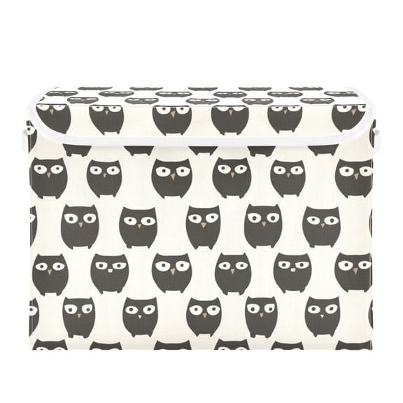 Graphic Design Cartoon Owl Large Storage Bins with Linen Collapsible Lid Storage Box 16.7 x 12.6 x 11.8in