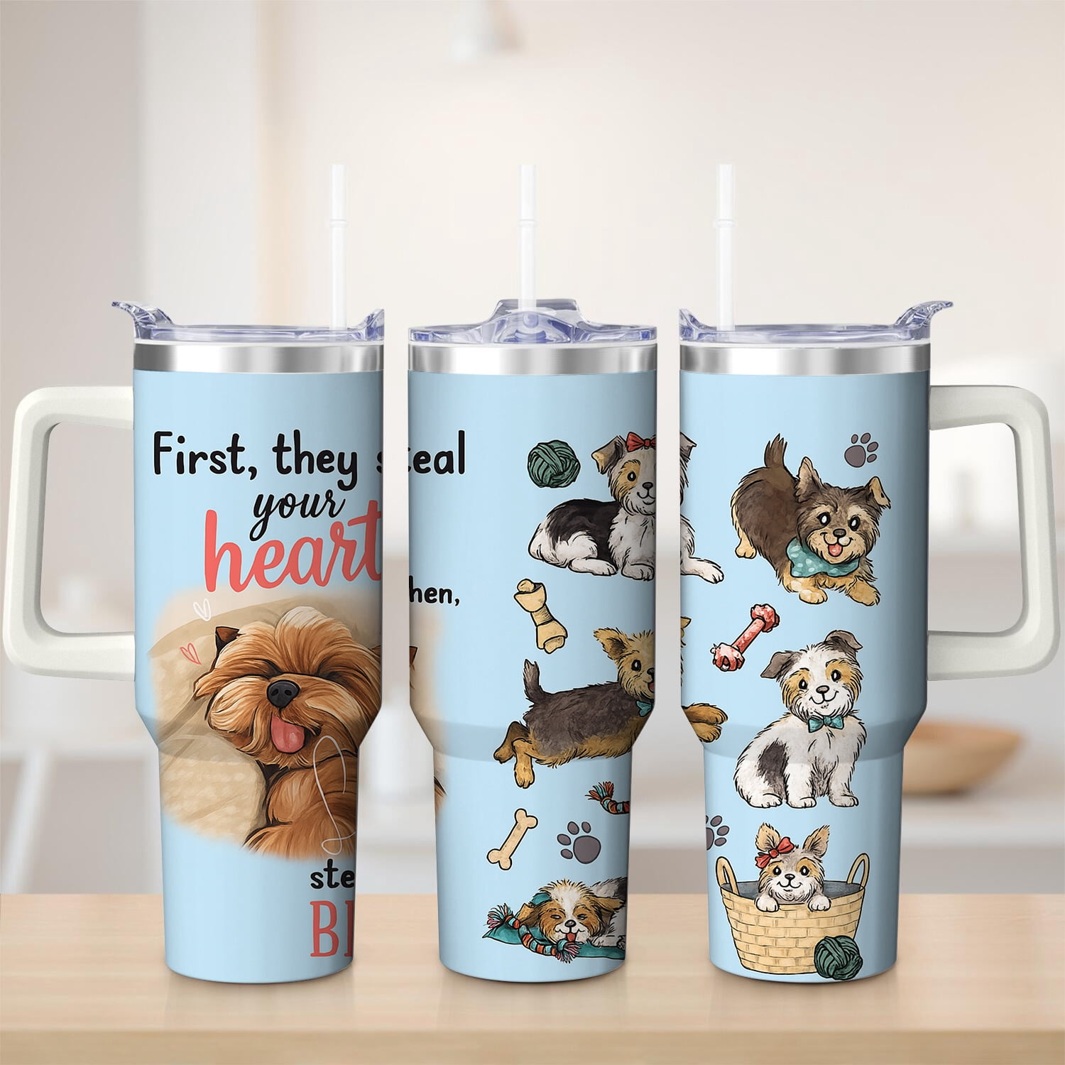 Graphic Design Stainless Steel Insulated Mug with Lid and Handle, 30oz ...