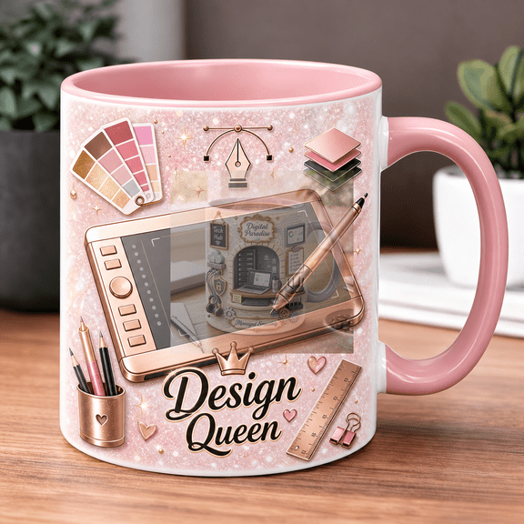 Graphic Designer Ceramic Coffee Mug, Pink Drawing Tablet Design Tools Gift Cup