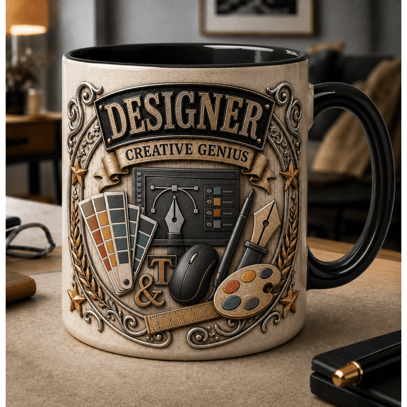 Graphic Designer Mug 3D Effect Coffee Cup, Creative Genius Designer Gift for Dad