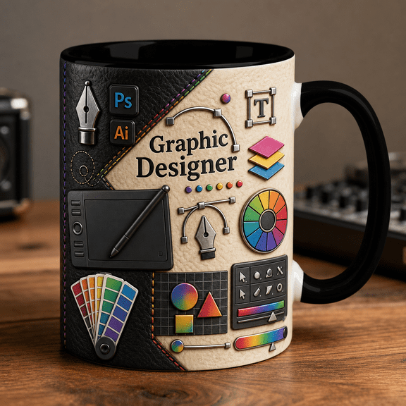 Graphic Designer Mug 3D Effect Rainbow Art Coffee Cup Gift for Creative Professionals