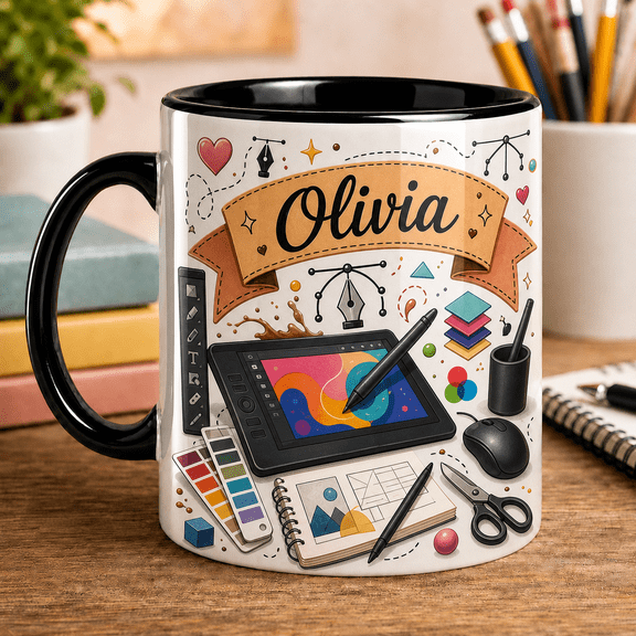 Graphic Designer Mug Custom Name Creative Coffee Cup Design Desk Gift