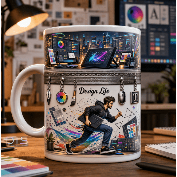 Graphic Designer Mug Gift, Design Life Coffee Cup for Creatives Coworker Present