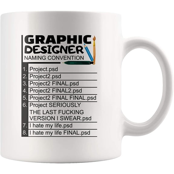 Graphic Designer Naming Convention Coffee Mug 11 Oz Ceramic Cup Final psd Hate My Life Funny Birthday Designer Gift Graphic Mugs