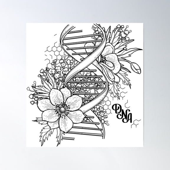 Graphic Dna Structure With Floral Design Poster Wall Art, Modern Wall Decor For Living Room Bedroom, 8x12 UNFRAMED