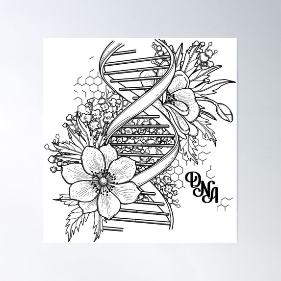 Structured Floral Design Graphic Dna Structure With Floral Design Poster Wall Art, Poster Only ...