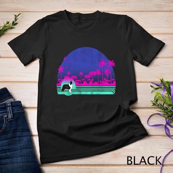 Graphic Dog Breed Border Collie Retro Palm Tree Style Pet Animal Graphic,for men and women up to 5XL