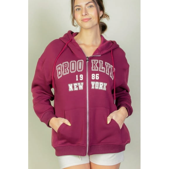 Graphic Drop Shoulder Zipper Up Hoodie