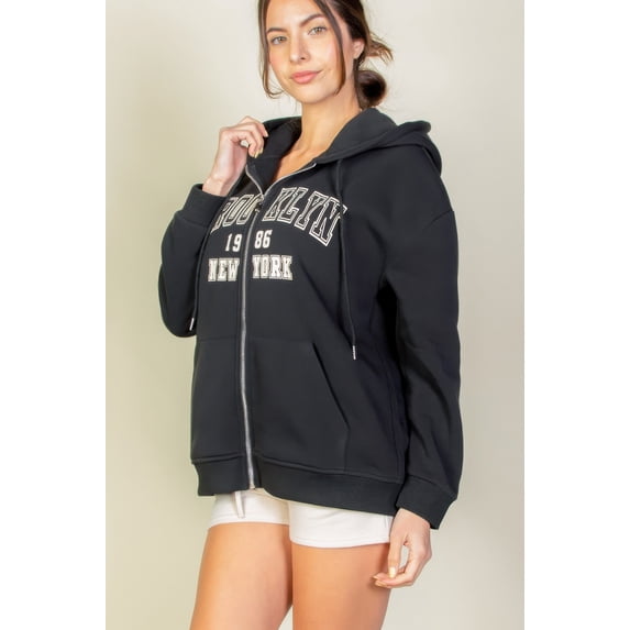 Graphic Drop Shoulder Zipper Up Hoodie