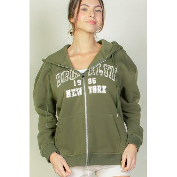 Graphic Drop Shoulder Zipper Up Hoodie