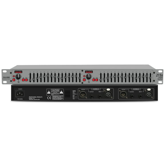 Graphic Equalizer 15-Band Stereo EQ for Home Audio, Dual Channel Professional Silver DJ Equalizer, Noise Reduction 1U Rack Mount (EQ-215S)