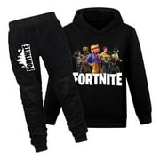 DELANHON Graphic Fortnite Hoodie and Jogger Pants Set Black Long Sleeve Kids Gaming Tracksuit Boys Girls Stylish Comfortable Durable School Outfit (black 100)