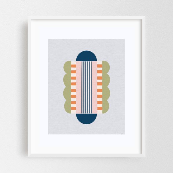 Graphic Geometric Table Setting Poster – Bold & Colorful Artwork - Illustration Geometric Abstract Modern Art Pattern Minimalist Mid-Century Modern Bauhaus White Framed Wall Art Print 6 x 8 inches