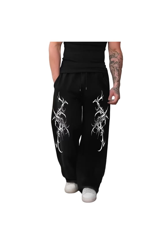 Graphic Goth Men's Baggy Sweatpants Y2K Baggy Sweatpants Streetwear Oversized Pants Mens Y2K Clothes Cool Pants Symmetric Thorn Totem Print Casual Trousers