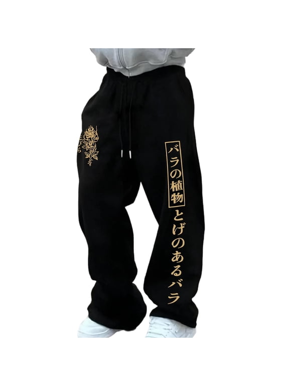 Graphic Goth Men's Baggy Sweatpants Y2K Baggy Sweatpants Streetwear Oversized Pants Mens Y2K Clothes Cool Pants Symmetric Thorn Totem Print Casual Trousers