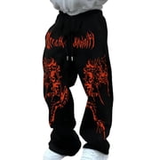 Graphic Goth Mens Baggy Sweatpants Y2K Baggy Sweatpants Streetwear Oversized Pants Mens Y2K Clothes Cool Pants Symmetric Thorn Totem Print Casual Trousers