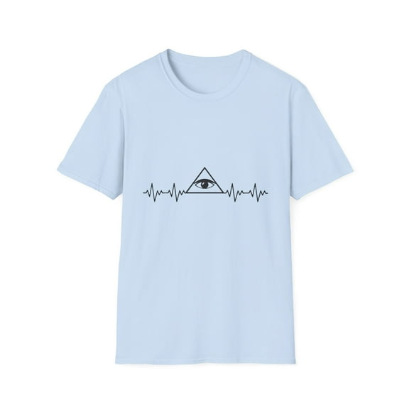 Graphic Heartbeat Symbolic Eye God Fan Triangle Novelty Symbol Husband Heartbeats Dad Triangle God Unisex Softstyle T-Shirt