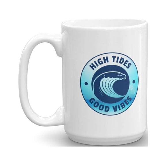 Graphic High Tides Summer Seaside Vacation Themed Coffee & Tea Gift Mug For Beach Lover Men & Women (15oz)