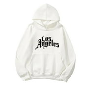 ZTGADU Graphic Hoodie For Women Womens Loose Fit Los Angeles Fleece Hoodies Vintage Letter Graphic Sweatshirts Drop Shoulder Long Sleeve Thermal Pullover with Kangaroo Pocket