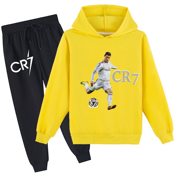 Graphic Hoodie Set Cristiano Ronaldo Sweatshirt & Pants with prints fits students for school and casual days