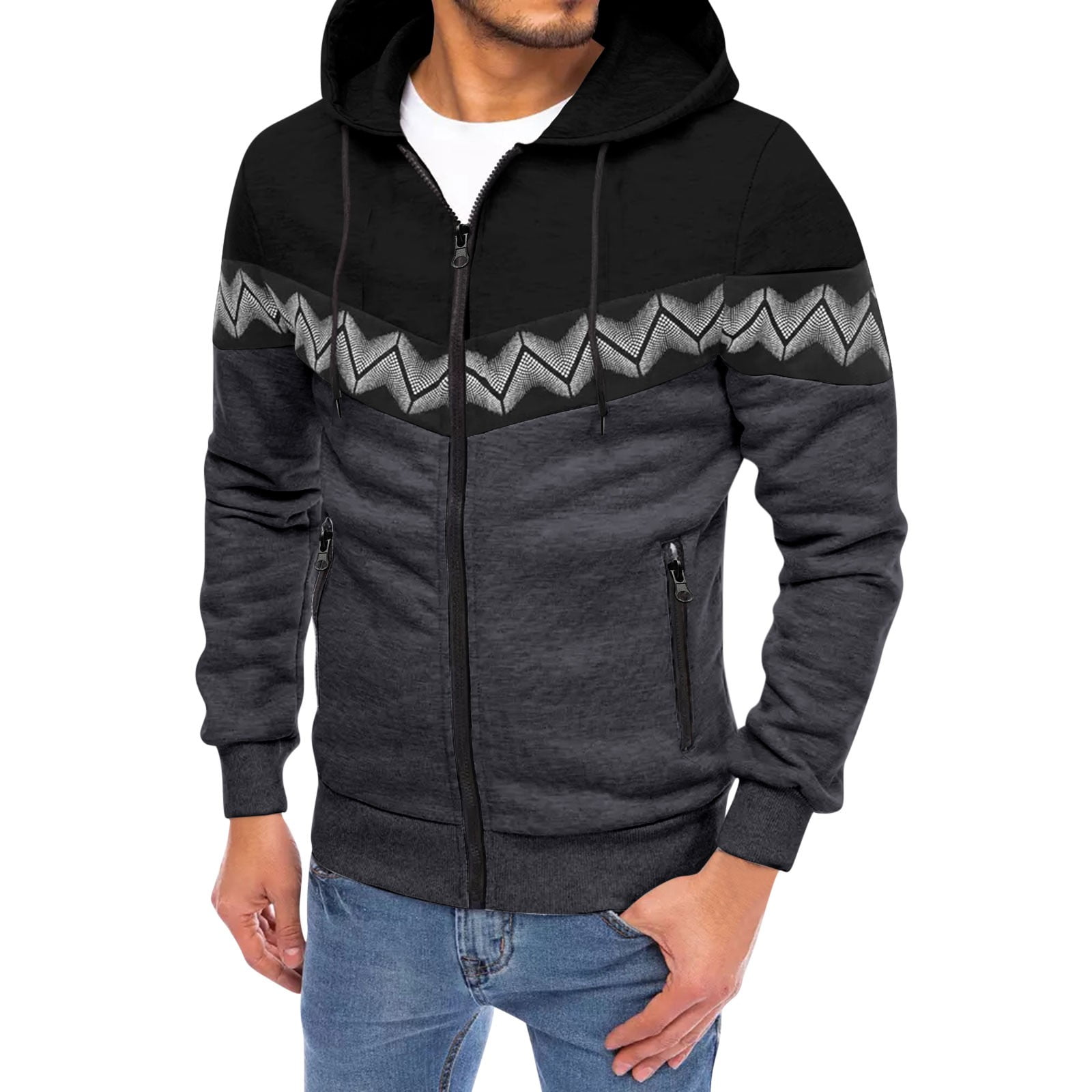 Graphic Hoodies For Men Men's Polka Dot Threedimensional Curve Zipper