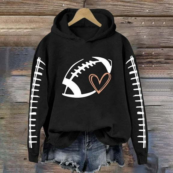 Graphic Hoodies Hooded Sweatshirt Women Heart Football Graphic Hoodies Fall Long Sleeve Pullover Tops Football Mom