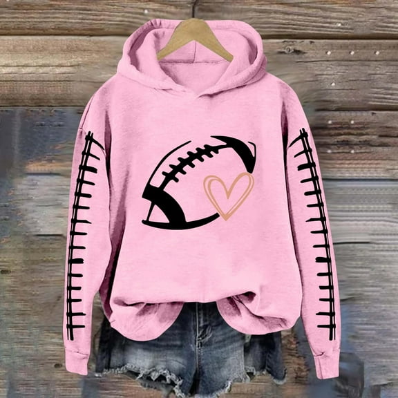 Graphic Hoodies Hooded Sweatshirt Women Heart Football Graphic Hoodies Fall Long Sleeve Pullover Tops Football Mom