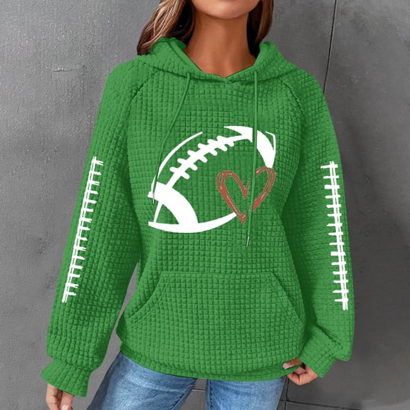 Graphic Hoodies Knit Hoodie Women's Sweatshirt Football Graphic Long Sleeve Sweater Football Season Pullover