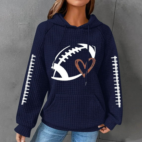 Graphic Hoodies Knit Hoodie Women's Sweatshirt Football Graphic Long Sleeve Sweater Football Season Pullover