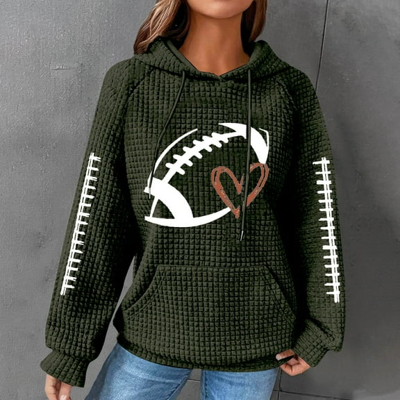 Graphic Hoodies Knit Hoodie Women's Sweatshirt Football Graphic Long Sleeve Sweater Football Season Pullover