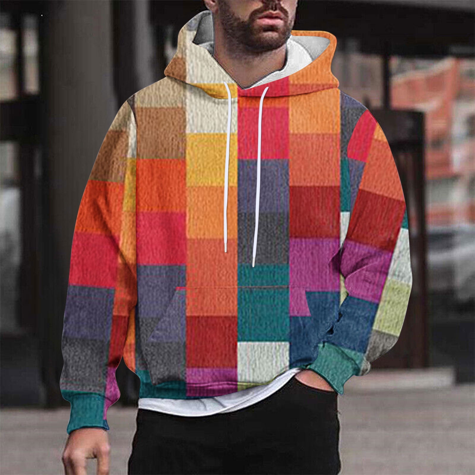 Graphic Hoodies for Men Mens Hoodies Qiggri Men Casual Fashion Hooded Sweatshirts Round Neck Print Pullover Long Sleeve Tops Sweatshirt Early Access Deals Multicolor S Walmart Business Supplies